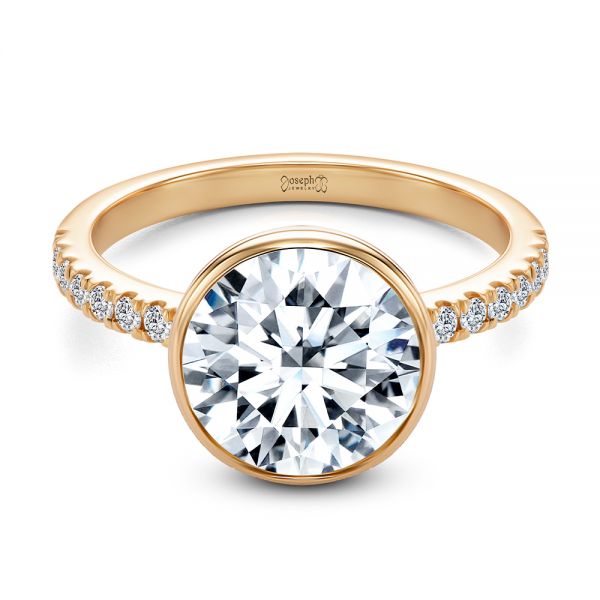 14k Rose Gold 14k Rose Gold Bezel Set Round Diamond Engagement Ring - Flat View -  107653 - Thumbnail