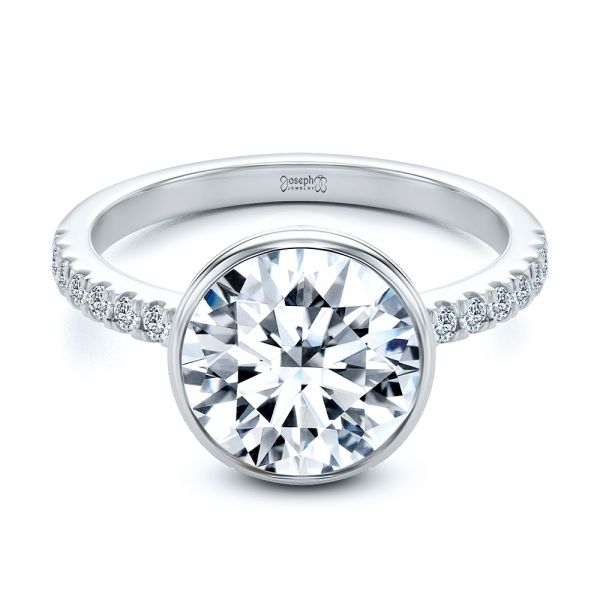  Platinum Platinum Bezel Set Round Diamond Engagement Ring - Flat View -  107653 - Thumbnail