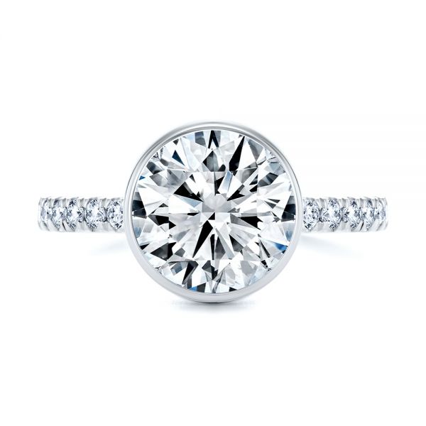  Platinum Platinum Bezel Set Round Diamond Engagement Ring - Top View -  107653 - Thumbnail