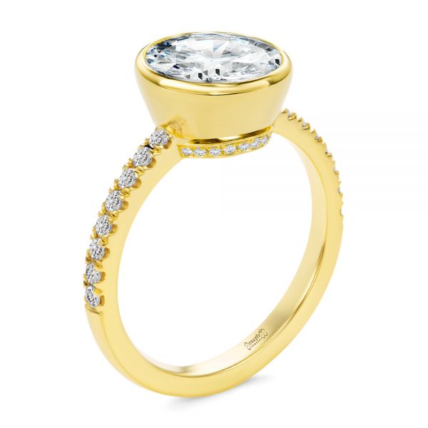 14k Yellow Gold Bezel Set Round Diamond Engagement Ring - Three-Quarter View -  107653