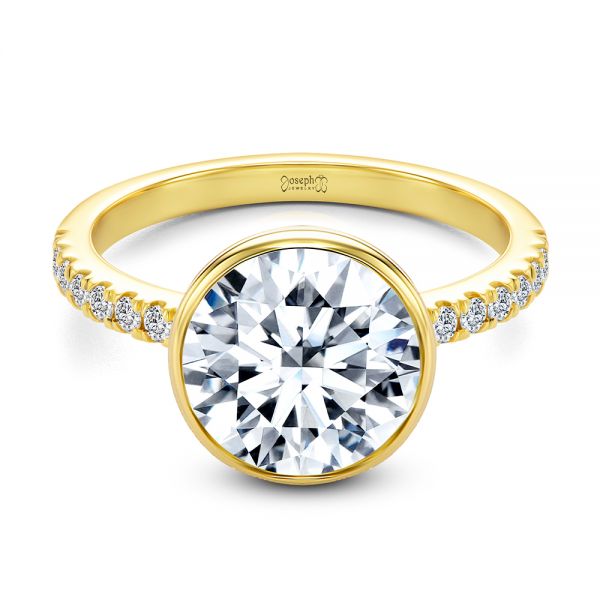 14k Yellow Gold Bezel Set Round Diamond Engagement Ring - Flat View -  107653 - Thumbnail