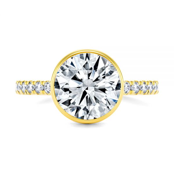 14k Yellow Gold Bezel Set Round Diamond Engagement Ring - Top View -  107653 - Thumbnail