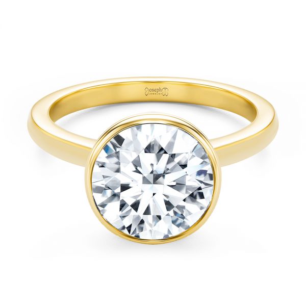 14k Yellow Gold 14k Yellow Gold Bezel Set With Hidden Halo Engagement Ring - Flat View -  107619