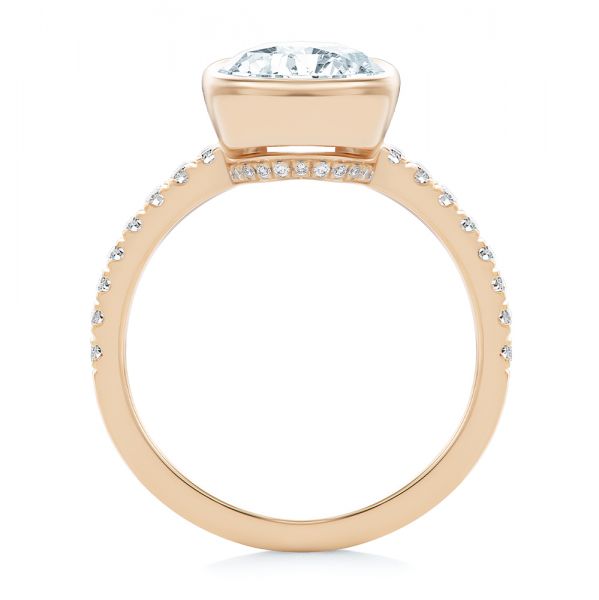 14k Rose Gold 14k Rose Gold Bezel And Diamond Accents Oval Engagement Ring - Front View -  107624 - Thumbnail