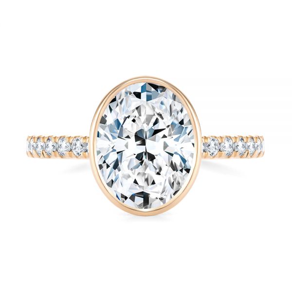 14k Rose Gold 14k Rose Gold Bezel And Diamond Accents Oval Engagement Ring - Top View -  107624 - Thumbnail