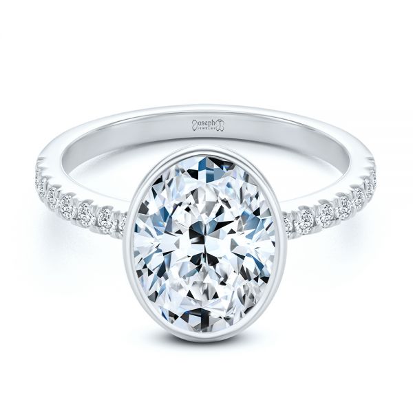  Platinum Platinum Bezel And Diamond Accents Oval Engagement Ring - Flat View -  107624 - Thumbnail