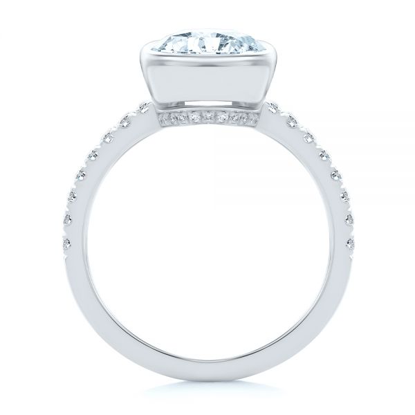 18k White Gold 18k White Gold Bezel And Diamond Accents Oval Engagement Ring - Front View -  107624 - Thumbnail