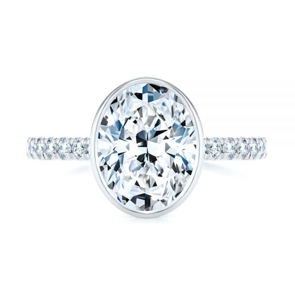  Platinum Platinum Bezel And Diamond Accents Oval Engagement Ring - Top View -  107624 - Thumbnail