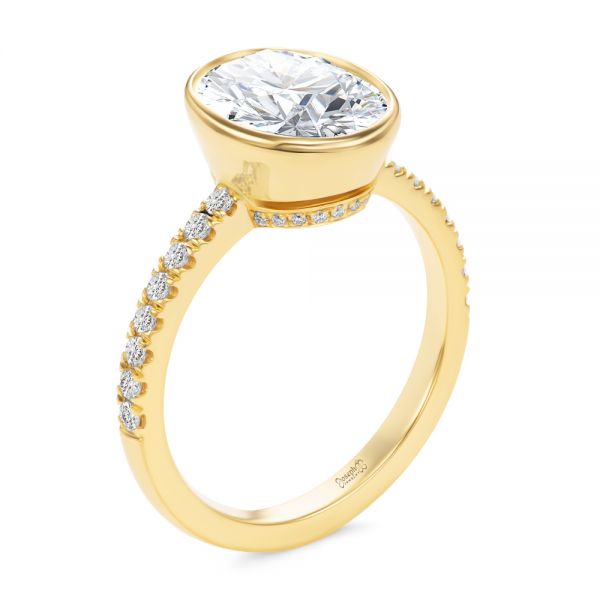 14k Yellow Gold Bezel And Diamond Accents Oval Engagement Ring - Three-Quarter View -  107624