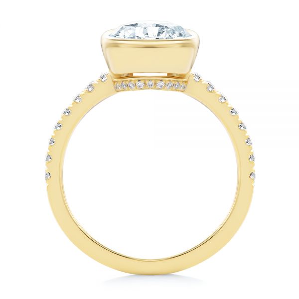14k Yellow Gold Bezel And Diamond Accents Oval Engagement Ring - Front View -  107624 - Thumbnail