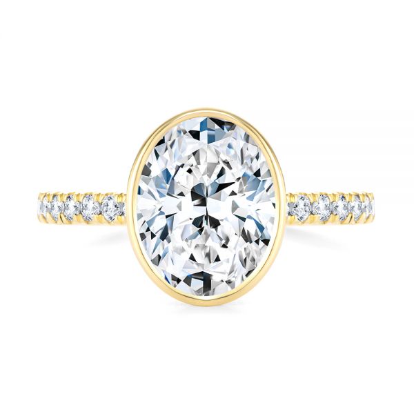 14k Yellow Gold Bezel And Diamond Accents Oval Engagement Ring - Top View -  107624 - Thumbnail