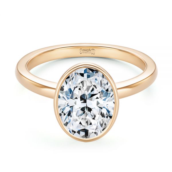 14k Rose Gold 14k Rose Gold Bezel And Hidden Halo Oval Engagement Ring - Flat View -  107625 - Thumbnail