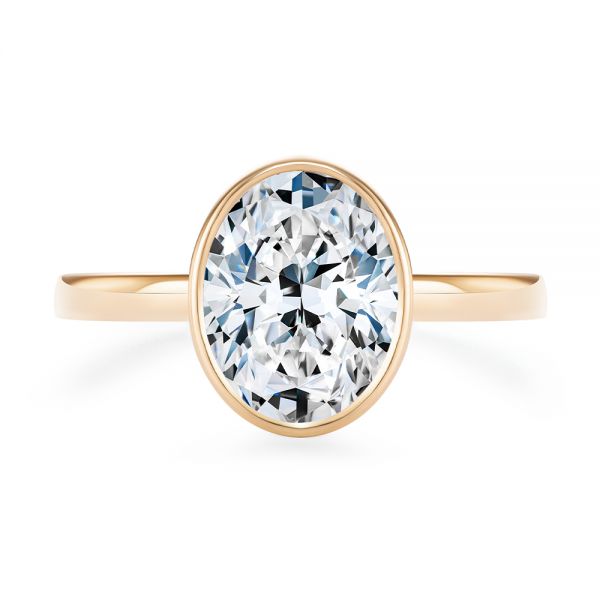 14k Rose Gold 14k Rose Gold Bezel And Hidden Halo Oval Engagement Ring - Top View -  107625 - Thumbnail