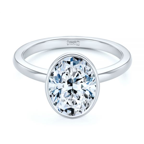  Platinum Platinum Bezel And Hidden Halo Oval Engagement Ring - Flat View -  107625 - Thumbnail