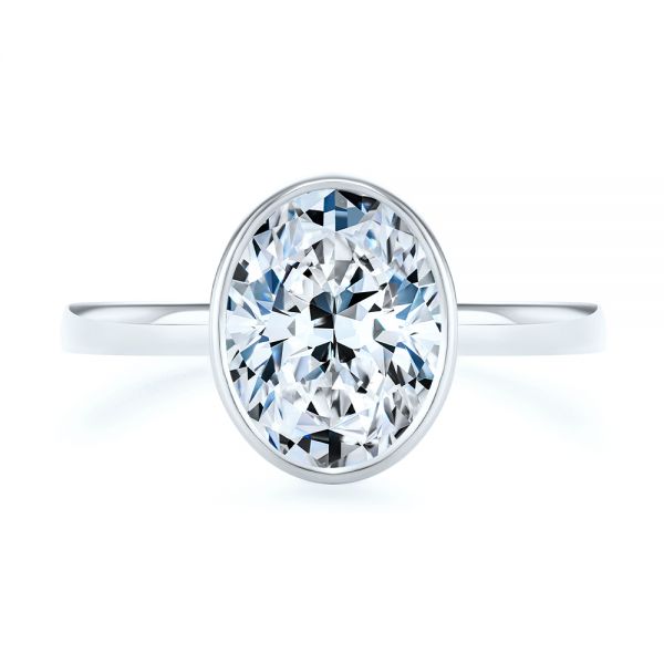 14k White Gold 14k White Gold Bezel And Hidden Halo Oval Engagement Ring - Top View -  107625 - Thumbnail