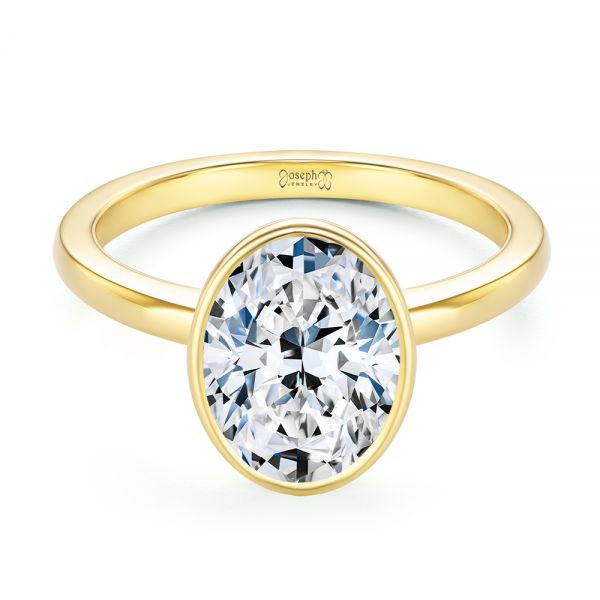 14k Yellow Gold Bezel And Hidden Halo Oval Engagement Ring - Flat View -  107625 - Thumbnail