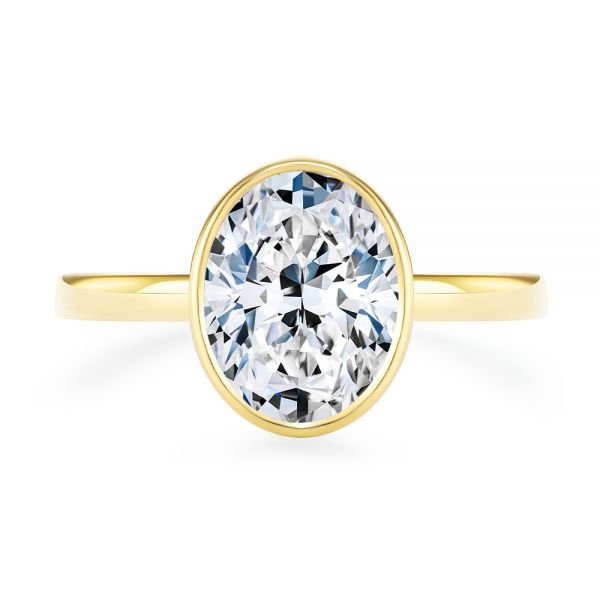 14k Yellow Gold Bezel And Hidden Halo Oval Engagement Ring - Top View -  107625 - Thumbnail