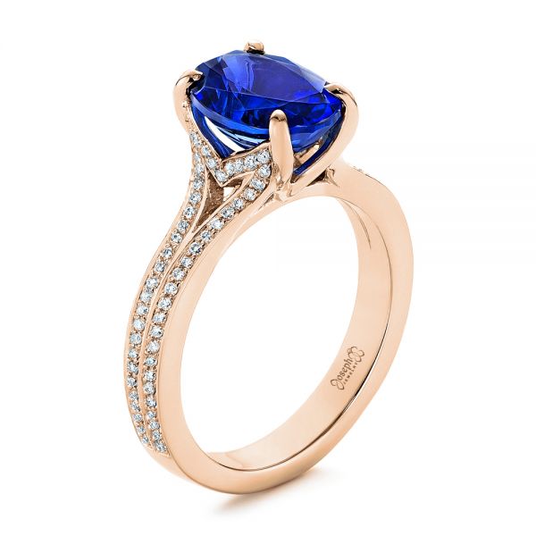 18k Rose Gold Blue Sapphire And Diamond Engagement Ring #105712 ...