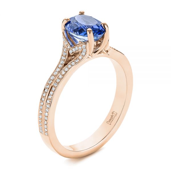 18k Rose Gold Blue Sapphire And Diamond Split Shank Engagement Ring ...