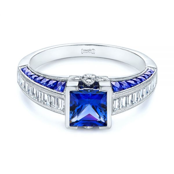 Blue Sapphire And Diamond Vintage-inspired Engagement Ring #105788 ...