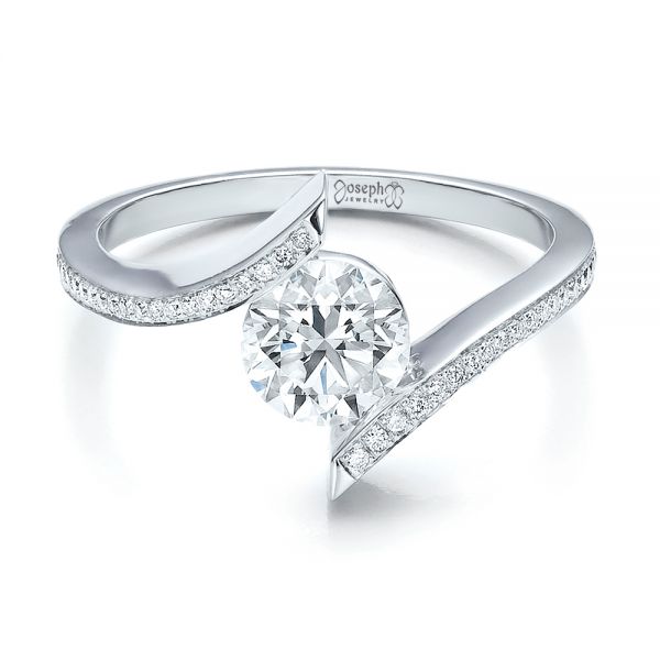 14K White Gold Contemporary Tension Set Solitaire Engagement Ring