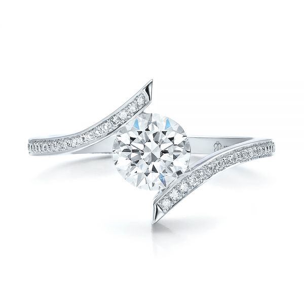 14k White Gold Contemporary Tension Set Pave Diamond Engagement Ring  #100285 - Seattle Bellevue