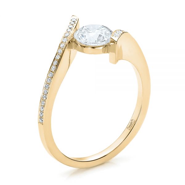 18k Yellow Gold Contemporary Tension Set Pave Diamond Engagement Ring ...
