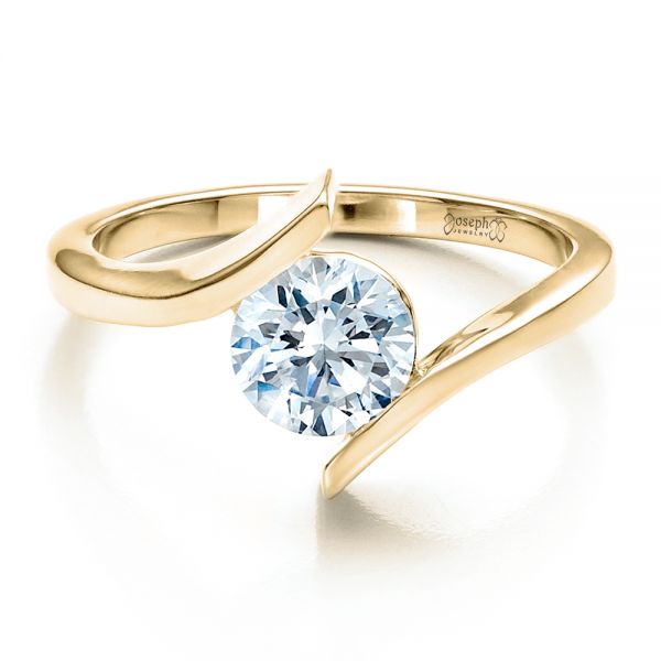 14K Yellow Gold Contemporary Tension Set Solitaire Engagement Ring