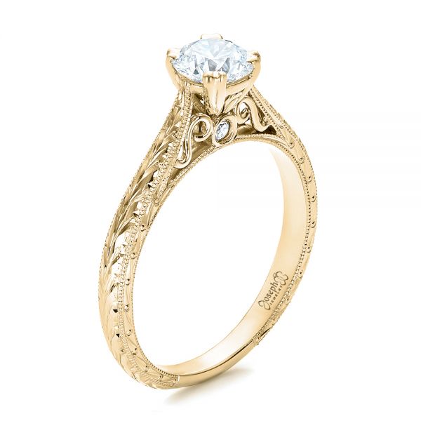 14k Yellow Gold Custom Antique Hand Engraved Diamond Solitaire ...