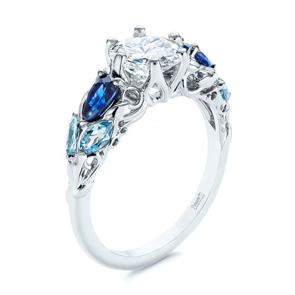 Blue Sapphire Gemstone Necklace with Flower design in 18K White