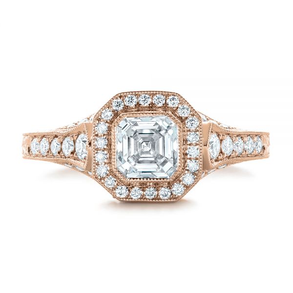 14k Rose Gold Custom Asscher Diamond And Halo Engagement Ring #102282 ...