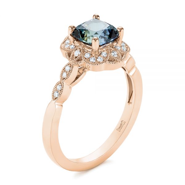 18k Rose Gold Custom Blue-green Montana Sapphire And Diamond Engagement ...