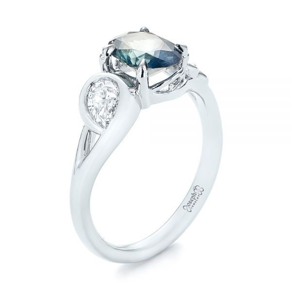 Custom Blue-green Sapphire And Diamond Engagement Ring #103450 ...