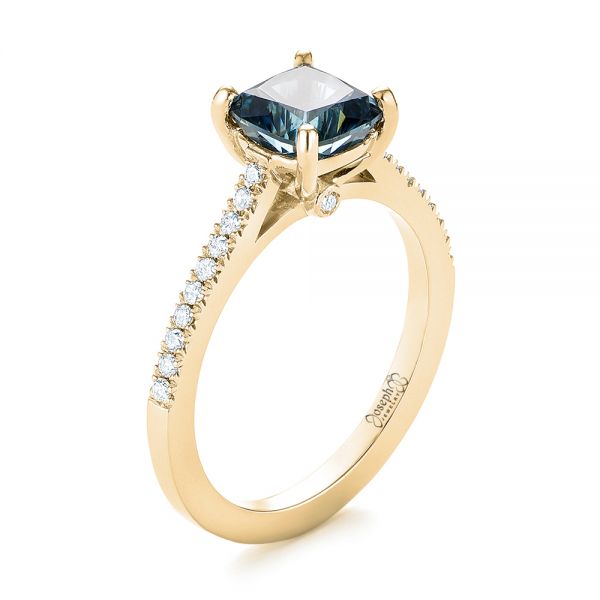 14k Yellow Gold Custom Blue-green Sapphire And Diamond Engagement Ring ...