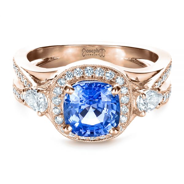 14k Rose Gold 14k Rose Gold Custom Blue Sapphire Engagement Ring - Flat View -  1432