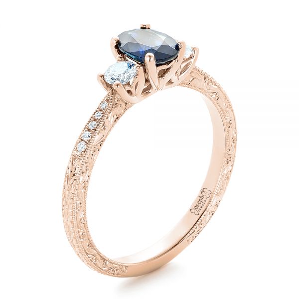 18k Rose Gold Custom Blue Sapphire And Diamond Engagement Ring #102274 ...