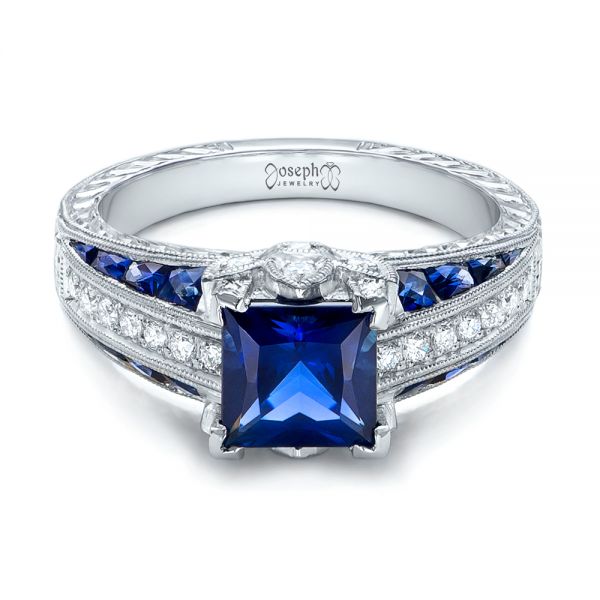 Custom Blue Sapphire And Diamond Engagement Ring #102163 - Seattle ...