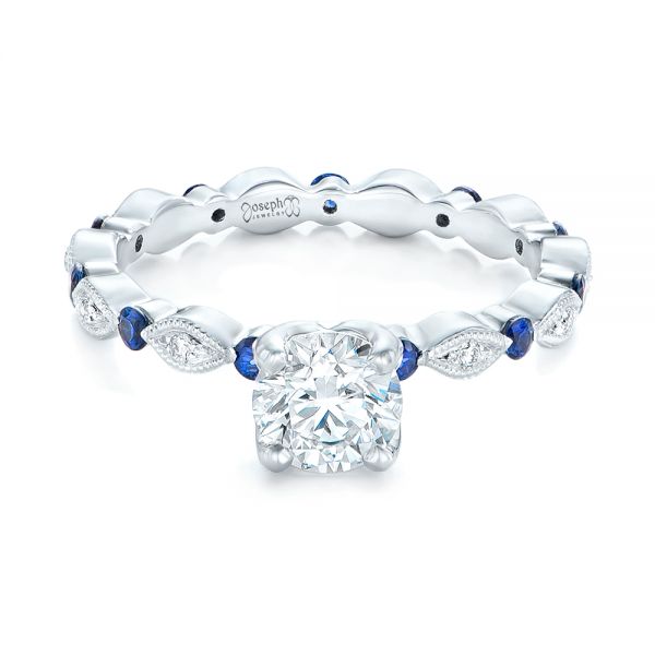  Platinum Platinum Custom Blue Sapphire And Diamond Engagement Ring - Flat View -  102520
