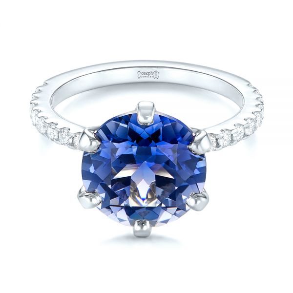 18k White Gold 18k White Gold Custom Blue Sapphire And Diamond Engagement Ring - Flat View -  103545