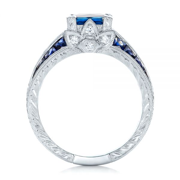 Custom Blue Sapphire And Diamond Engagement Ring - Front View -  102163