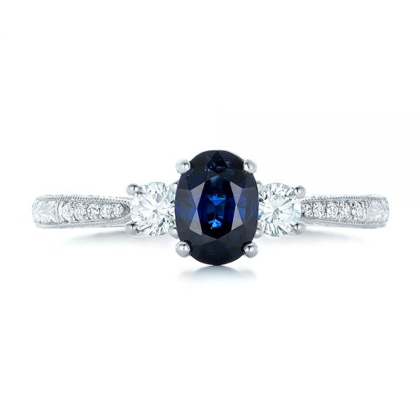  Platinum Platinum Custom Blue Sapphire And Diamond Engagement Ring - Top View -  102274