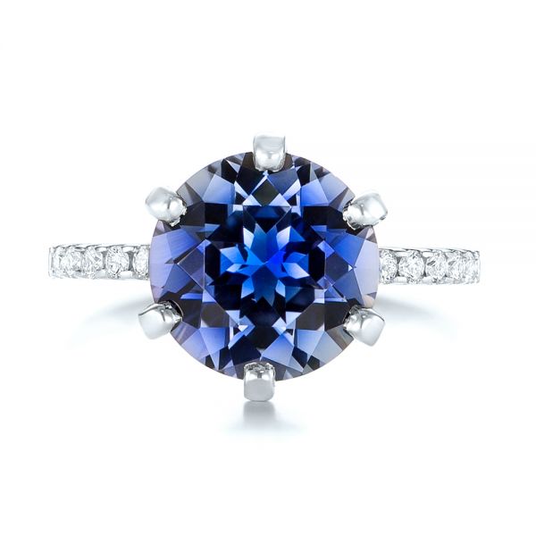 18k White Gold 18k White Gold Custom Blue Sapphire And Diamond Engagement Ring - Top View -  103545