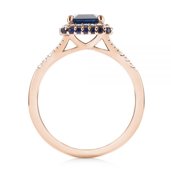 14k Rose Gold Custom Blue Sapphire And Diamond Halo Engagement Ring ...