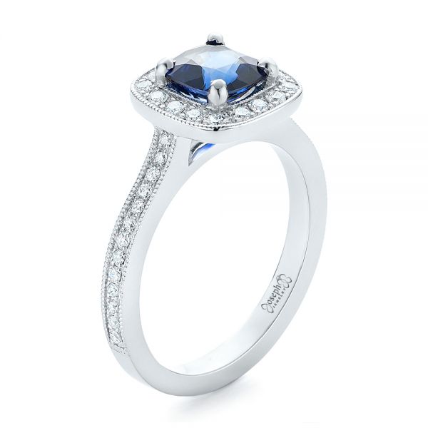Custom Blue Sapphire And Diamond Halo Engagement Ring #102311 - Seattle ...