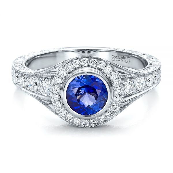 Custom Blue Sapphire And Diamond Halo Engagement Ring #100268 - Seattle ...