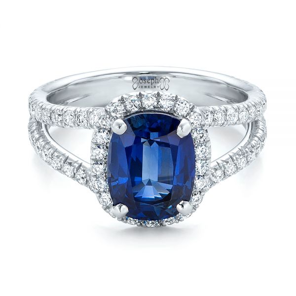 Custom Blue Sapphire And Diamond Halo Engagement Ring #102018 - Seattle ...