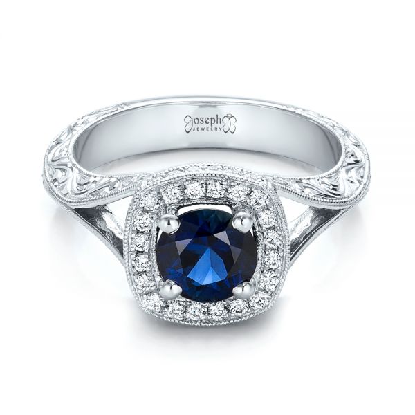 Custom Blue Sapphire And Diamond Halo Engagement Ring #102153 - Seattle ...