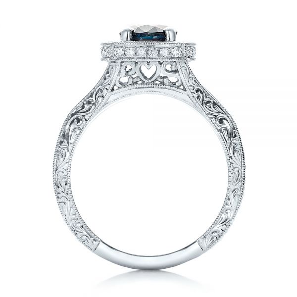  Platinum Platinum Custom Blue Sapphire And Diamond Halo Engagement Ring - Front View -  102153