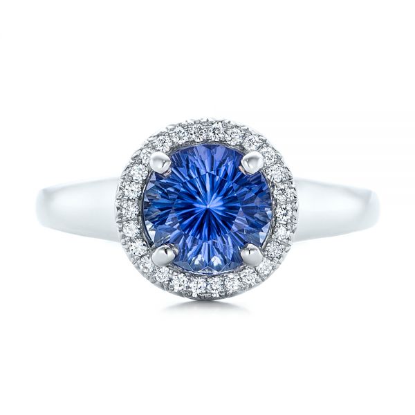 Custom Blue Sapphire And Diamond Halo Engagement Ring #102028 - Seattle ...