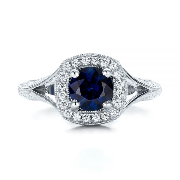 Custom Blue Sapphire And Diamond Halo Engagement Ring #102153 - Seattle ...